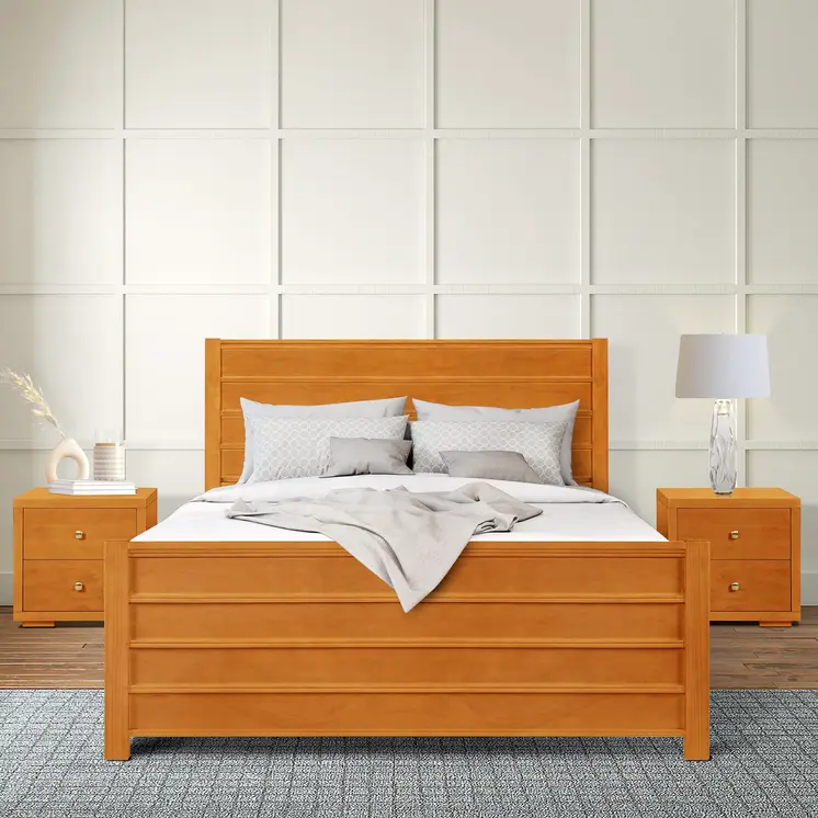 Brown Ribbed Texture Solid Wood King Bed Frame