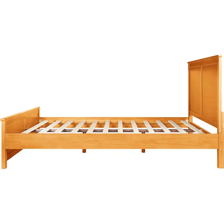 Brown Inlaid Panels Solid Wood King Bed Frame