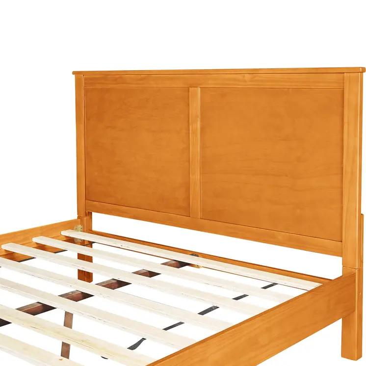 Brown Inlaid Panels Solid Wood King Bed Frame