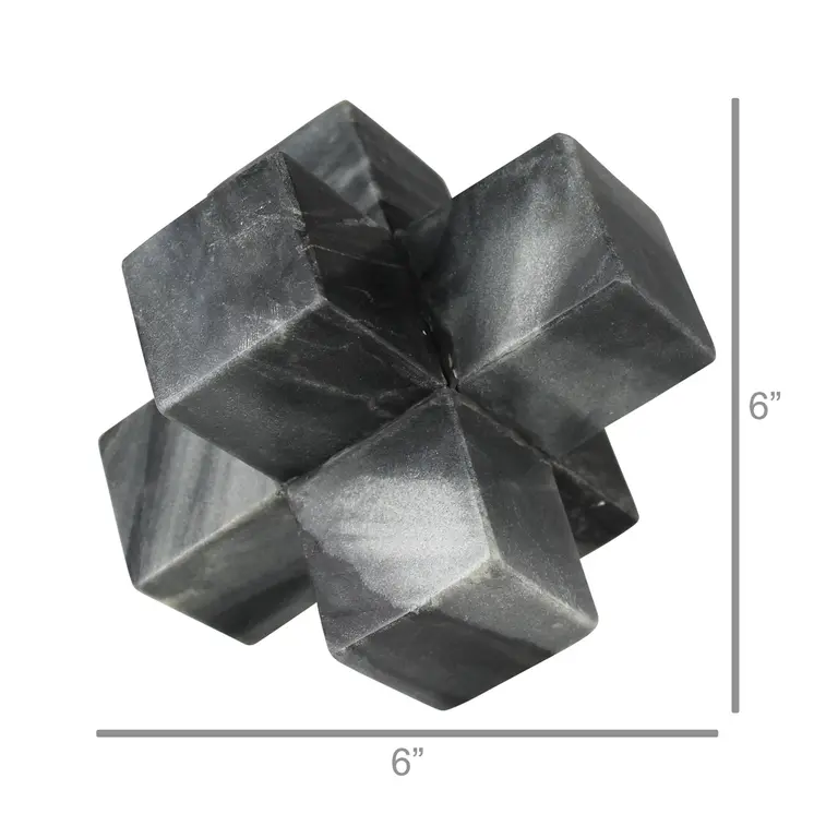 6" Black Marble Decorative Jack Tabletop Sculpture
