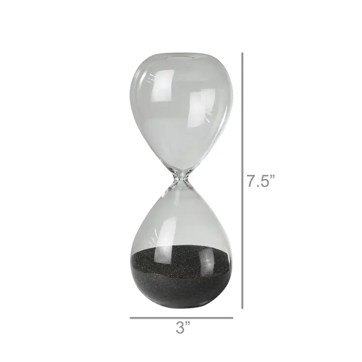 8" Clear And Gray Glass Hourglass Tabletop Sculpture