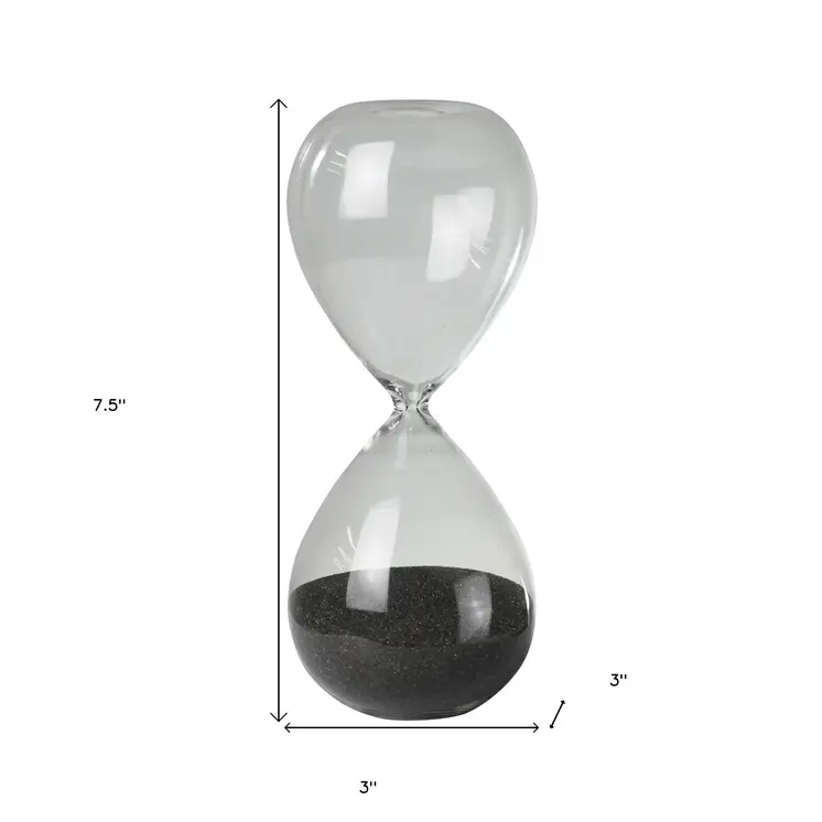 8" Clear And Gray Glass Hourglass Tabletop Sculpture