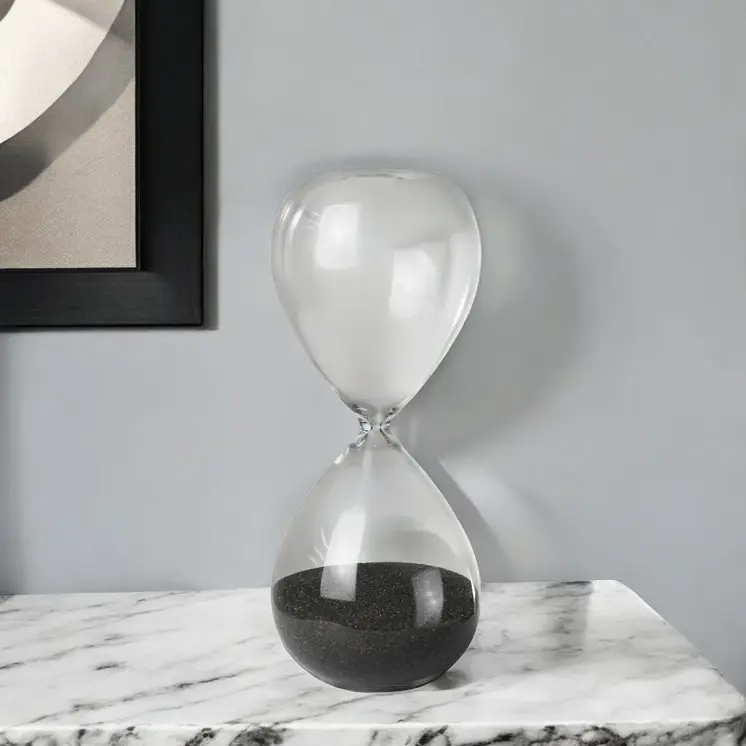 8" Clear And Gray Glass Hourglass Tabletop Sculpture