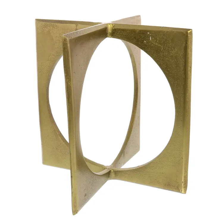 9" Brass Aluminum Geometric Circle And Square Tabletop Sculpture