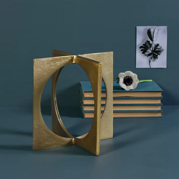 9" Brass Aluminum Geometric Circle And Square Tabletop Sculpture