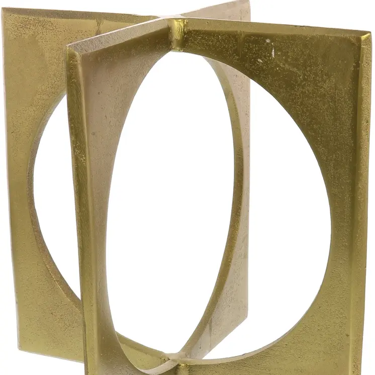 9" Brass Aluminum Geometric Circle And Square Tabletop Sculpture