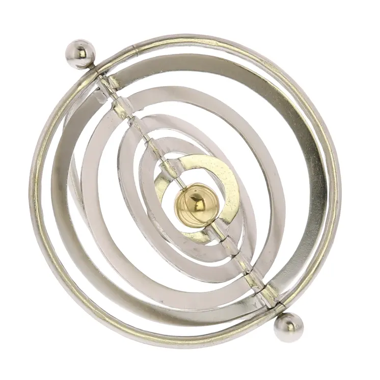 6" Brass And Silver Metal Decorative Orb Tabletop Sculpture
