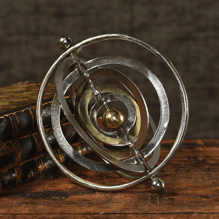 6" Brass And Silver Metal Decorative Orb Tabletop Sculpture