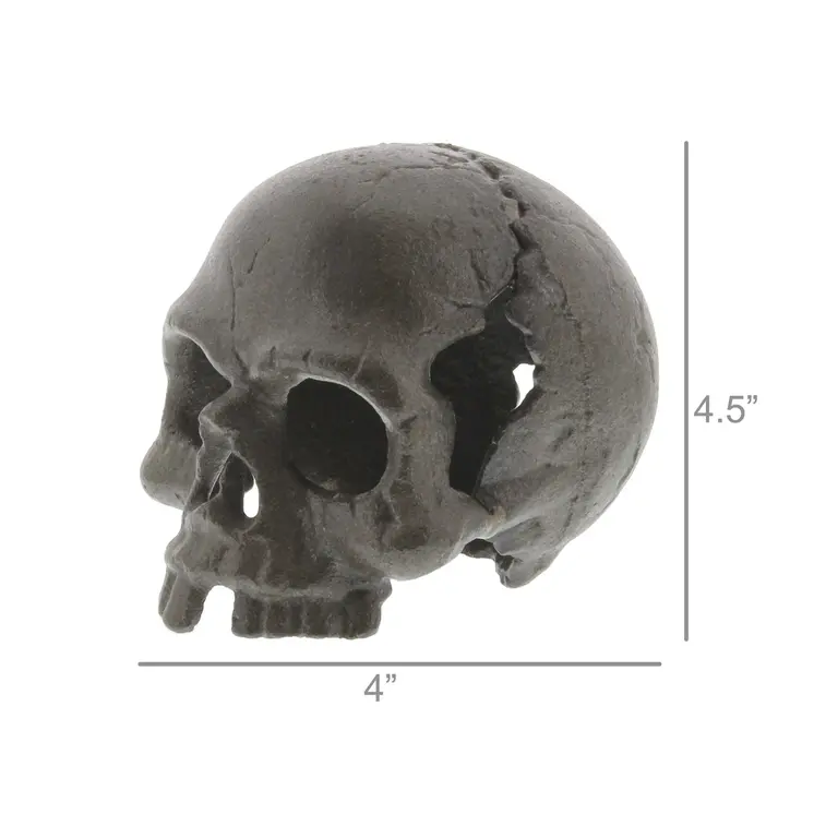 5" Dark Gray Cast Iron Decorative Skull Tabletop Sculpture