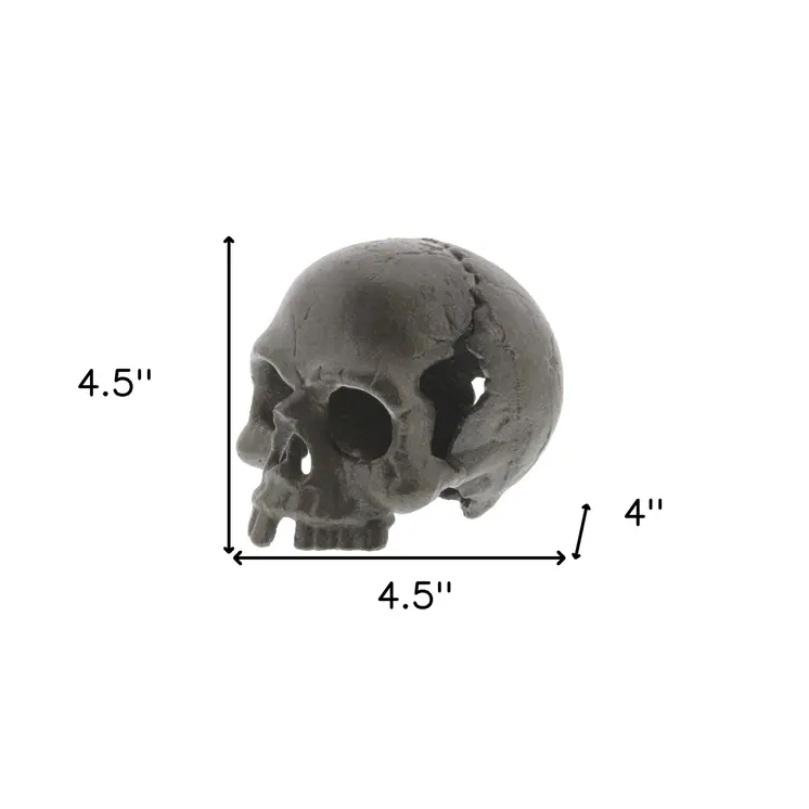 5" Dark Gray Cast Iron Decorative Skull Tabletop Sculpture