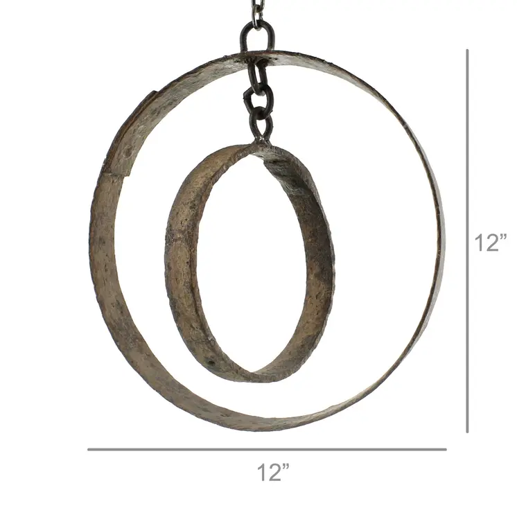 12" Rust Metal Circle Decorative Hanging Chain Sculpture