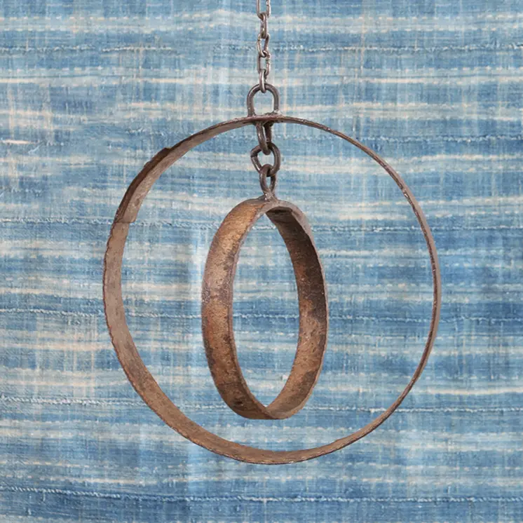 12" Rust Metal Circle Decorative Hanging Chain Sculpture