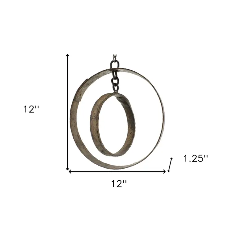 12" Rust Metal Circle Decorative Hanging Chain Sculpture