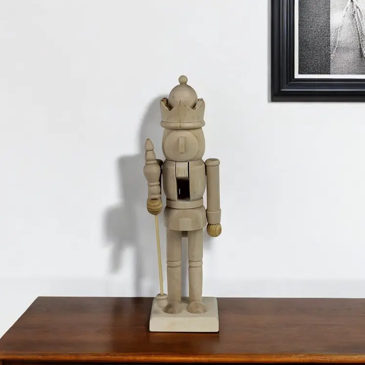 10" Natural Solid Wood Christmas Nutcracker Tabletop Sculpture