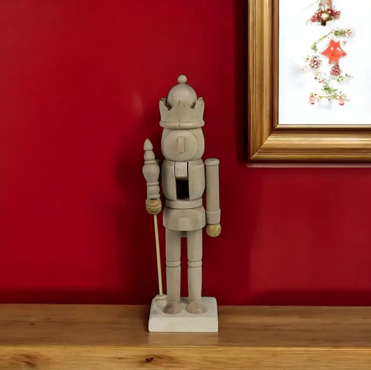 10" Natural Solid Wood Christmas Nutcracker Tabletop Sculpture