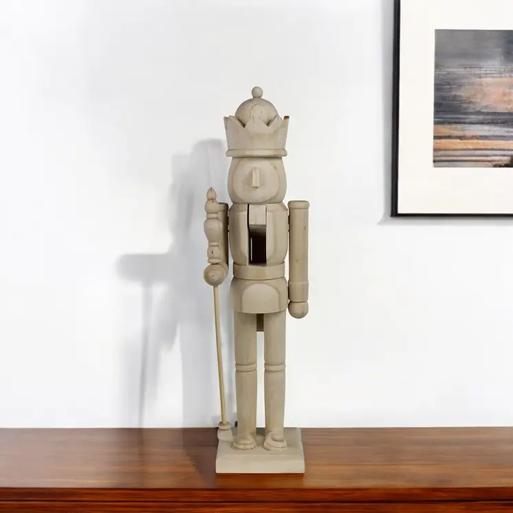 15" Natural Solid Wood Christmas Nutcracker Tabletop Sculpture
