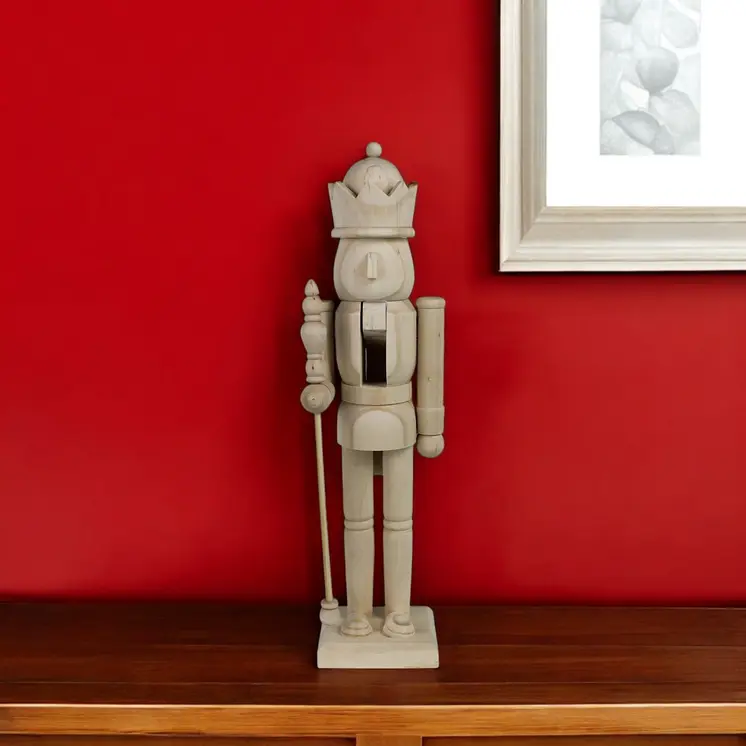 15" Natural Solid Wood Christmas Nutcracker Tabletop Sculpture