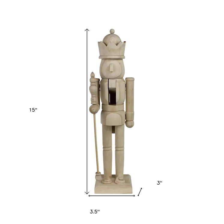 15" Natural Solid Wood Christmas Nutcracker Tabletop Sculpture