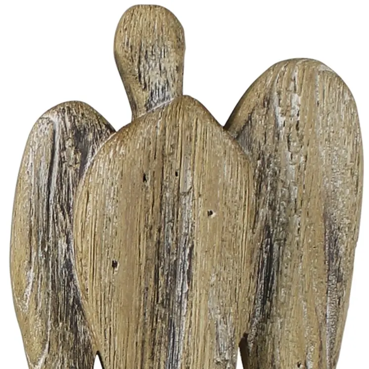 Set of Two Natural Solid Wood Angel Christmas Tabletop Sculpture