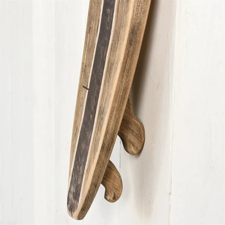Set of Three Brown Black And Natural Distressed Solid Wood Surfboard Hanging Dimensional Sculptures