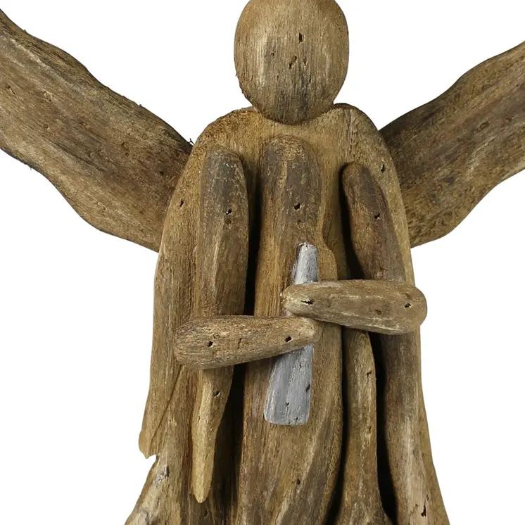 12" Natural Solid Wood Angel Christmas Tabletop Sculpture