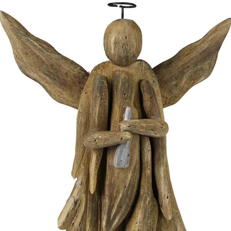 12" Natural Solid Wood Angel Christmas Tabletop Sculpture