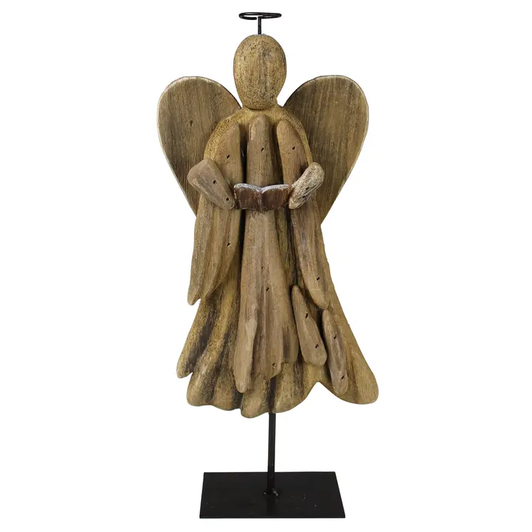 12" Natural Solid Wood Angel Holding Hymnal Christmas Tabletop Sculpture