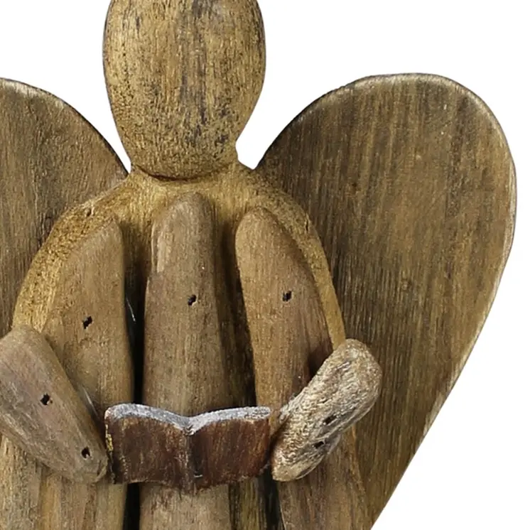 12" Natural Solid Wood Angel Holding Hymnal Christmas Tabletop Sculpture