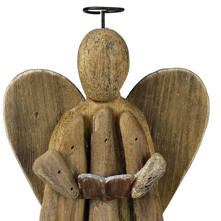 12" Natural Solid Wood Angel Holding Hymnal Christmas Tabletop Sculpture