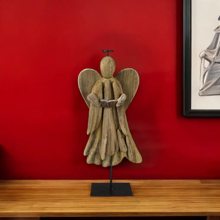12" Natural Solid Wood Angel Holding Hymnal Christmas Tabletop Sculpture