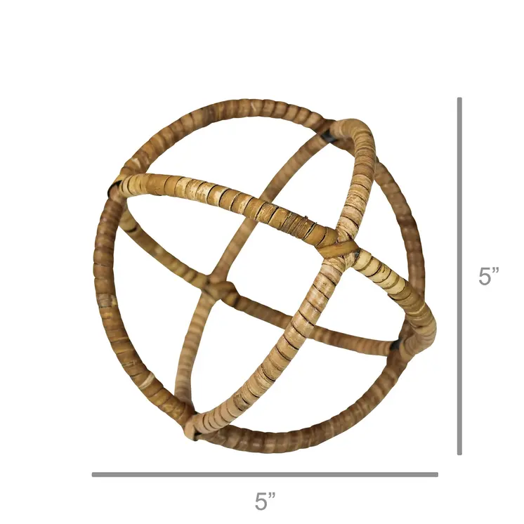 5" Natural Rattan Decorative Orb Tabletop Sculpture