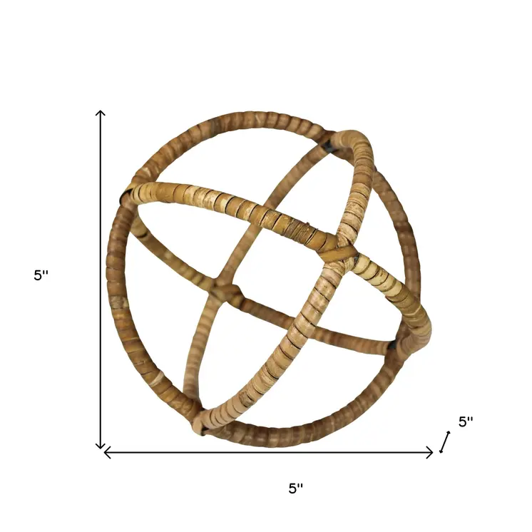 5" Natural Rattan Decorative Orb Tabletop Sculpture