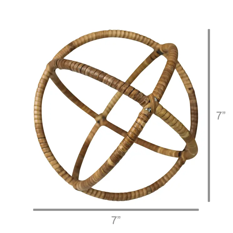 7" Natural Rattan Decorative Orb Tabletop Sculpture