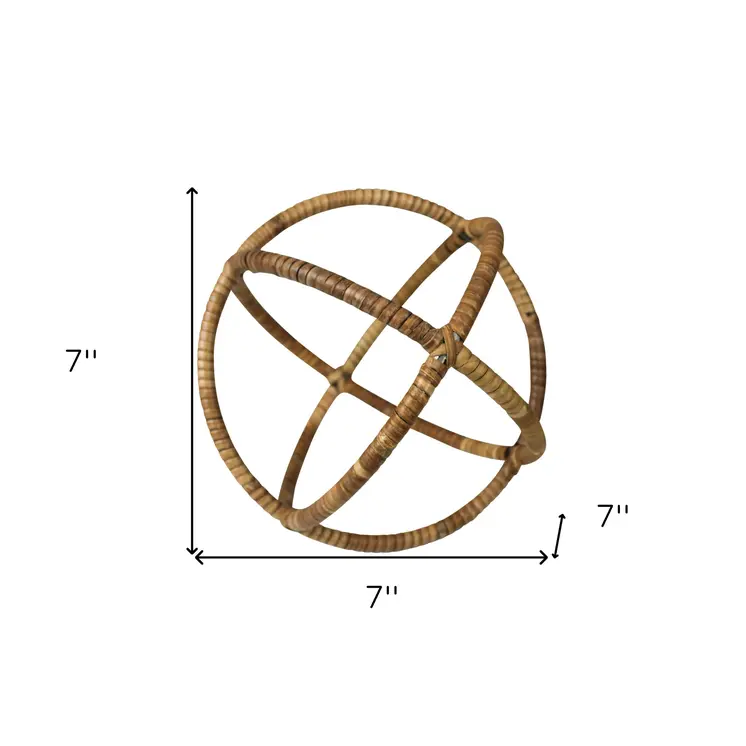 7" Natural Rattan Decorative Orb Tabletop Sculpture