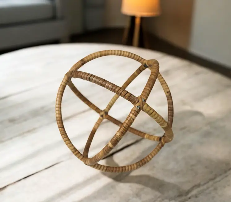 7" Natural Rattan Decorative Orb Tabletop Sculpture