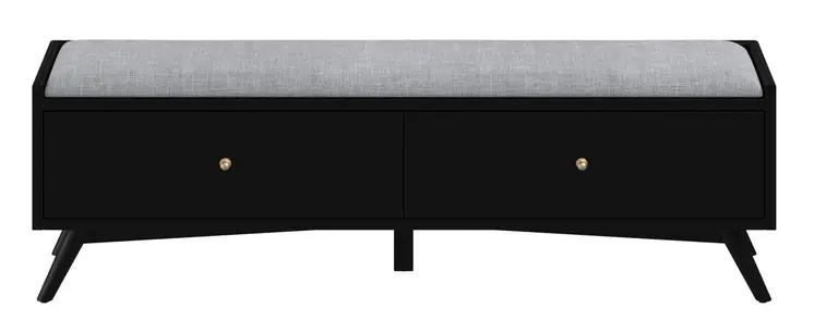59" Gray and Black Fabric Upholstered Storage Bench with Drawers