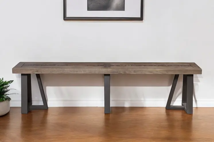 75" Natural and Black Distressed Solid Wood Dining Bench