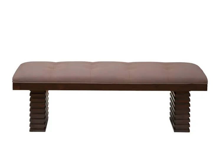 59" Latte and Espresso Linen Blend Upholstered Dining Bench