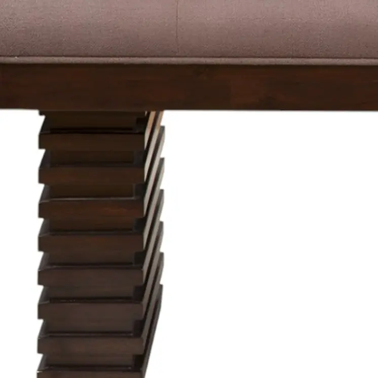 59" Latte and Espresso Linen Blend Upholstered Dining Bench