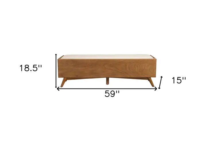 59" Beige and Brown Upholstered Polyester Blend Bench with Drawers
