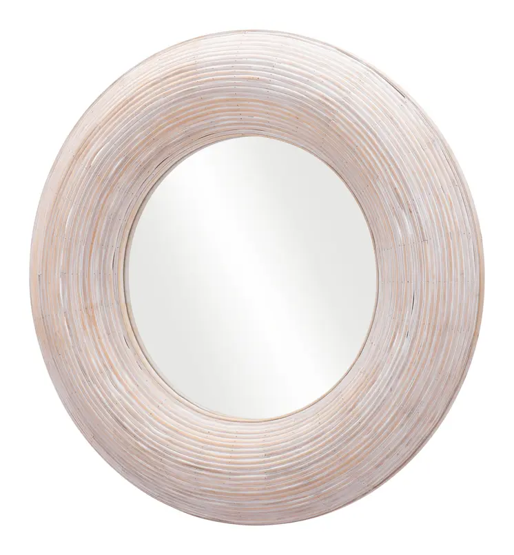32" Beige Round Framed Accent Mirror