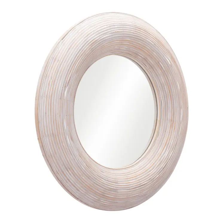 32" Beige Round Framed Accent Mirror