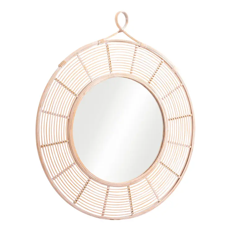 37" Natural Round Framed Accent Mirror