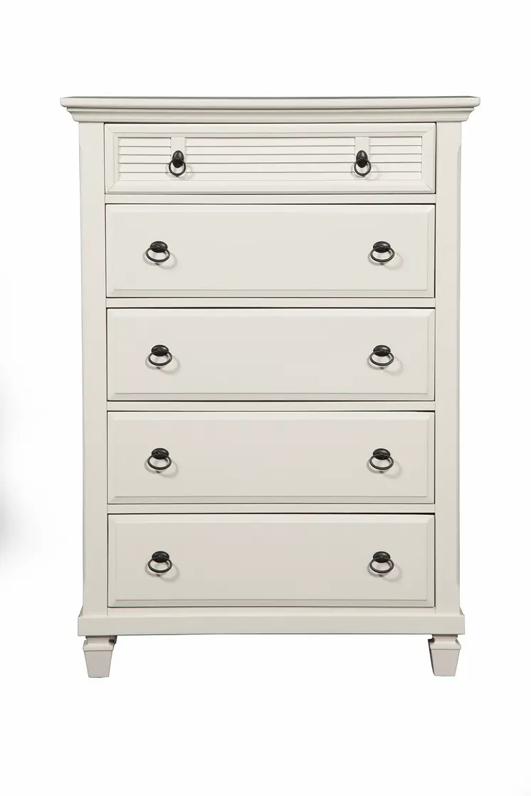 38" White Solid Wood Five Drawer Chest