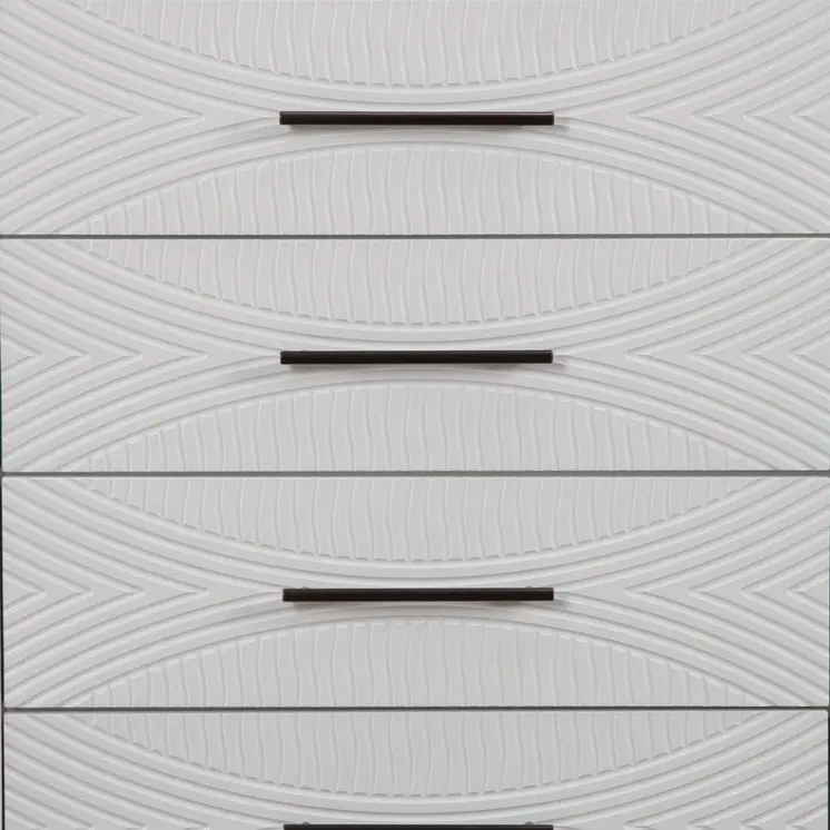 34" White Carved Geometric Solid Wood Five Drawer Dresser