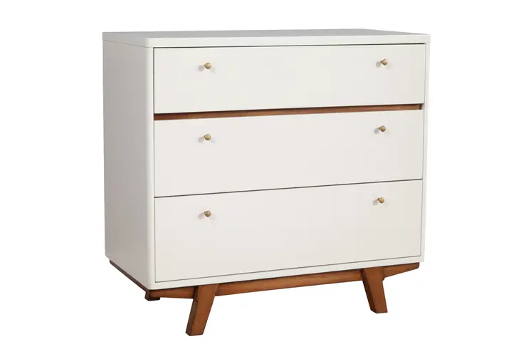 36" Brown and White Solid Wood Three Drawer Chest