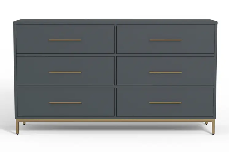 63" Dark Gray Solid Wood Six Drawer Double Dresser