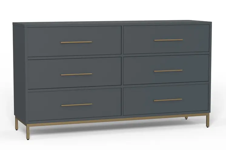 63" Dark Gray Solid Wood Six Drawer Double Dresser