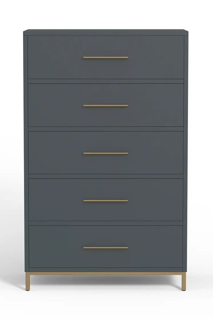 33" Gray Solid Wood Five Drawer Dresser