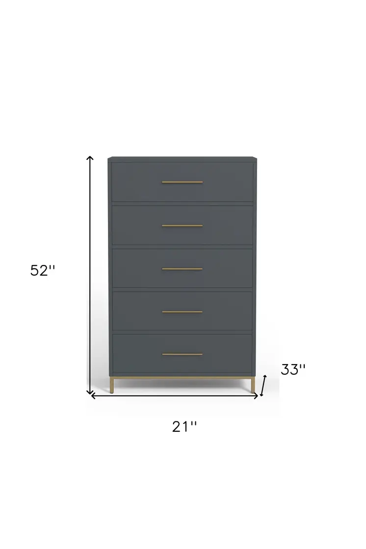33" Gray Solid Wood Five Drawer Dresser